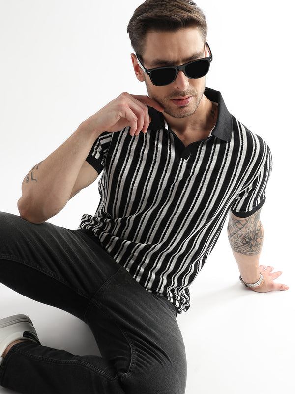 Underworld Black Vertical Structured Polo