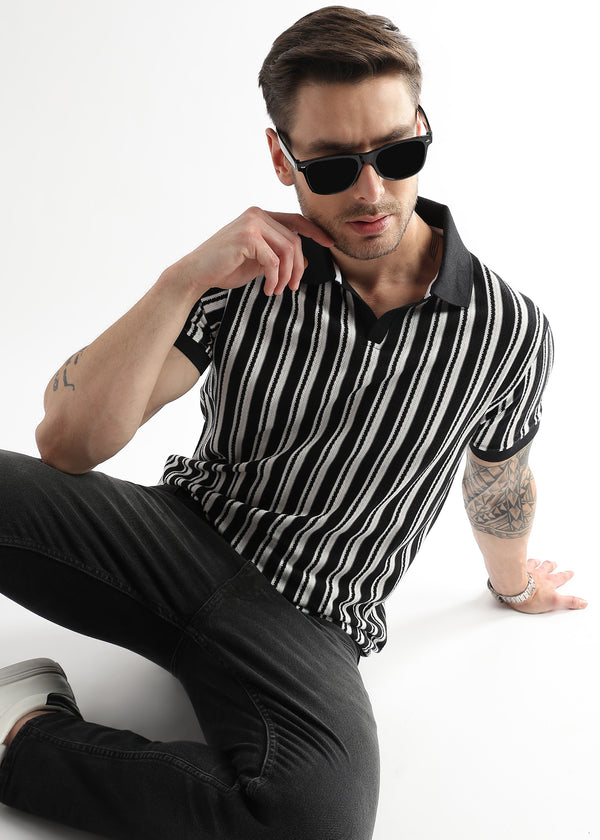 Underworld Black Vertical Structured Polo