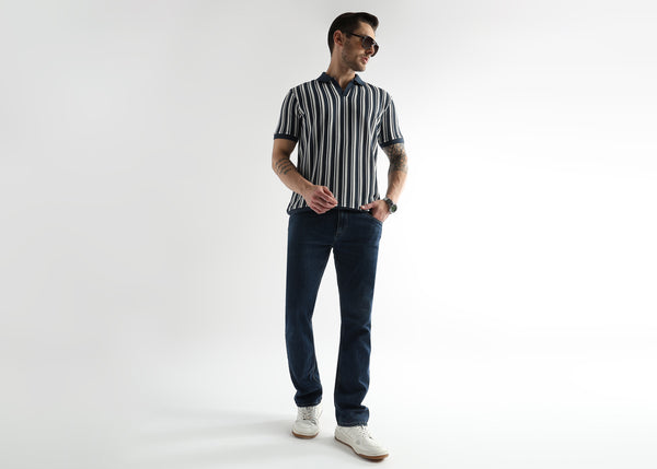 Navy Iris Vertical Structured Polo