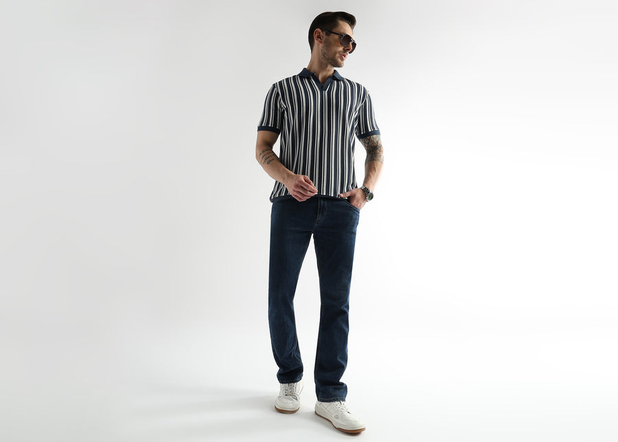 Navy Iris Vertical Structured Polo