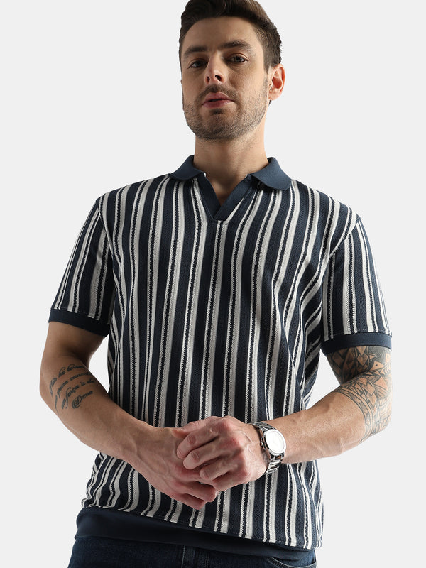 Navy Iris Vertical Structured Polo
