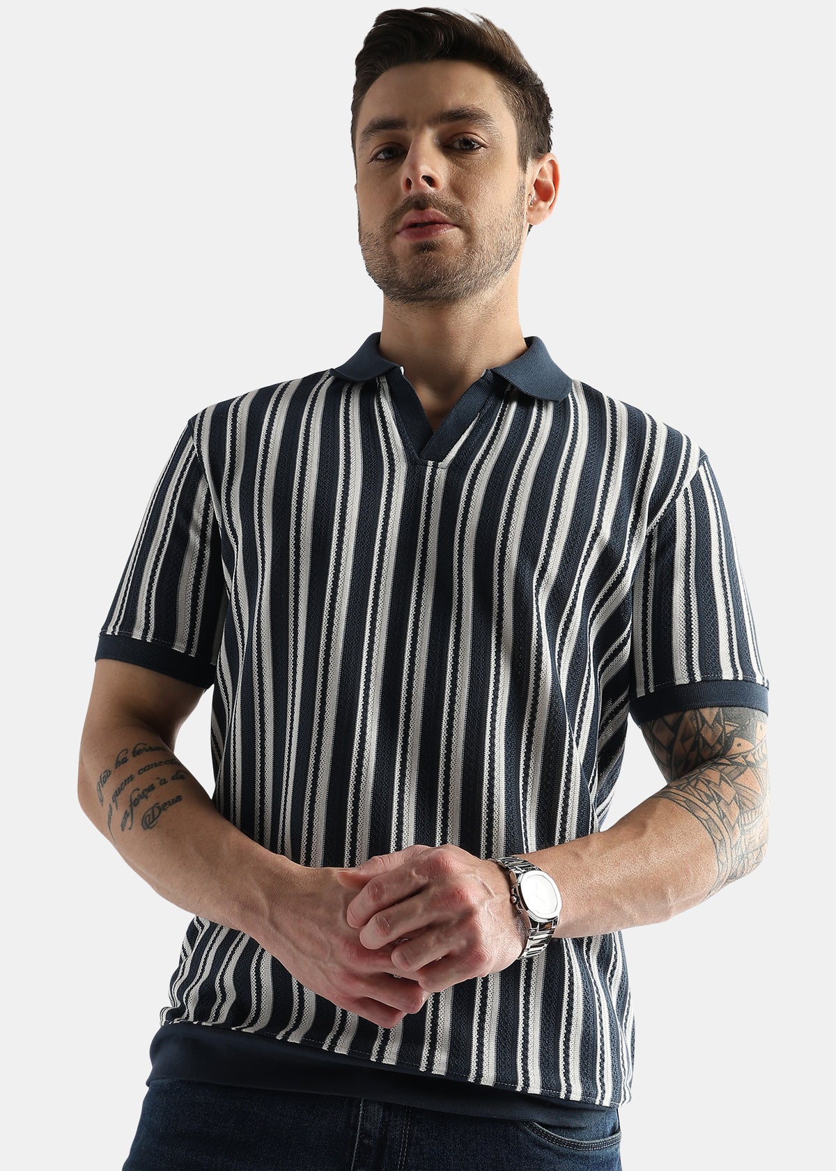 Navy Iris Vertical Structured Polo