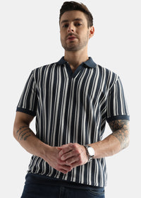 Navy Iris Vertical Structured Polo