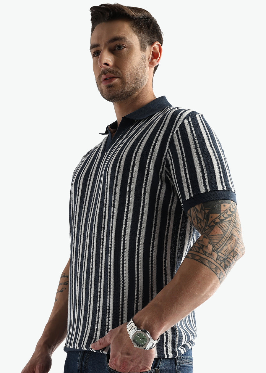 Navy Iris Vertical Structured Polo