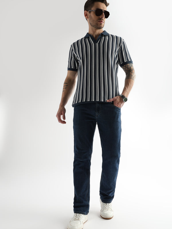 Navy Iris Vertical Structured Polo