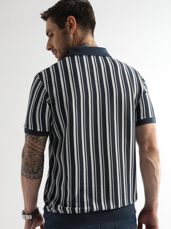 Navy Iris Vertical Structured Polo