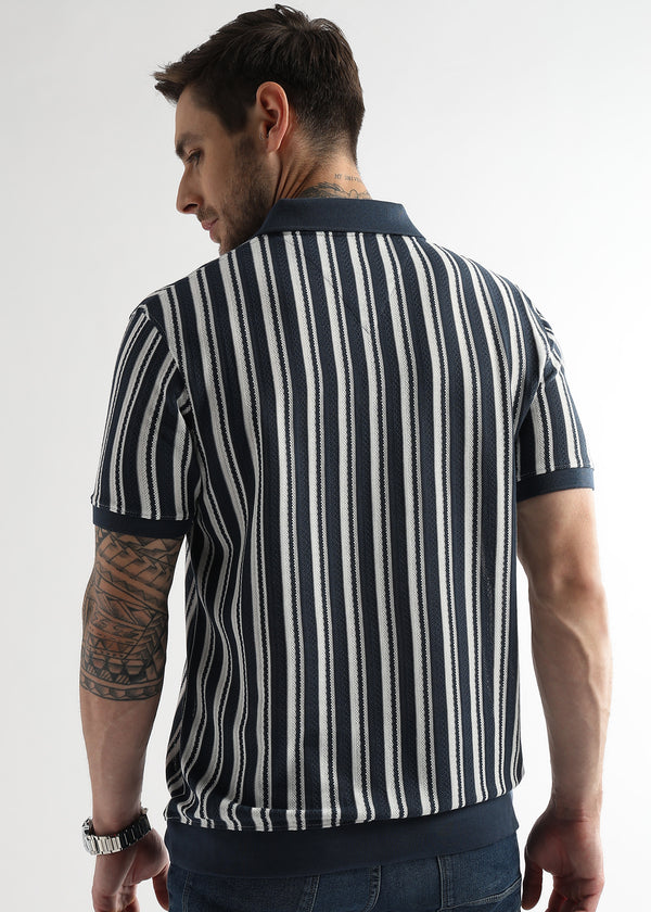 Navy Iris Vertical Structured Polo
