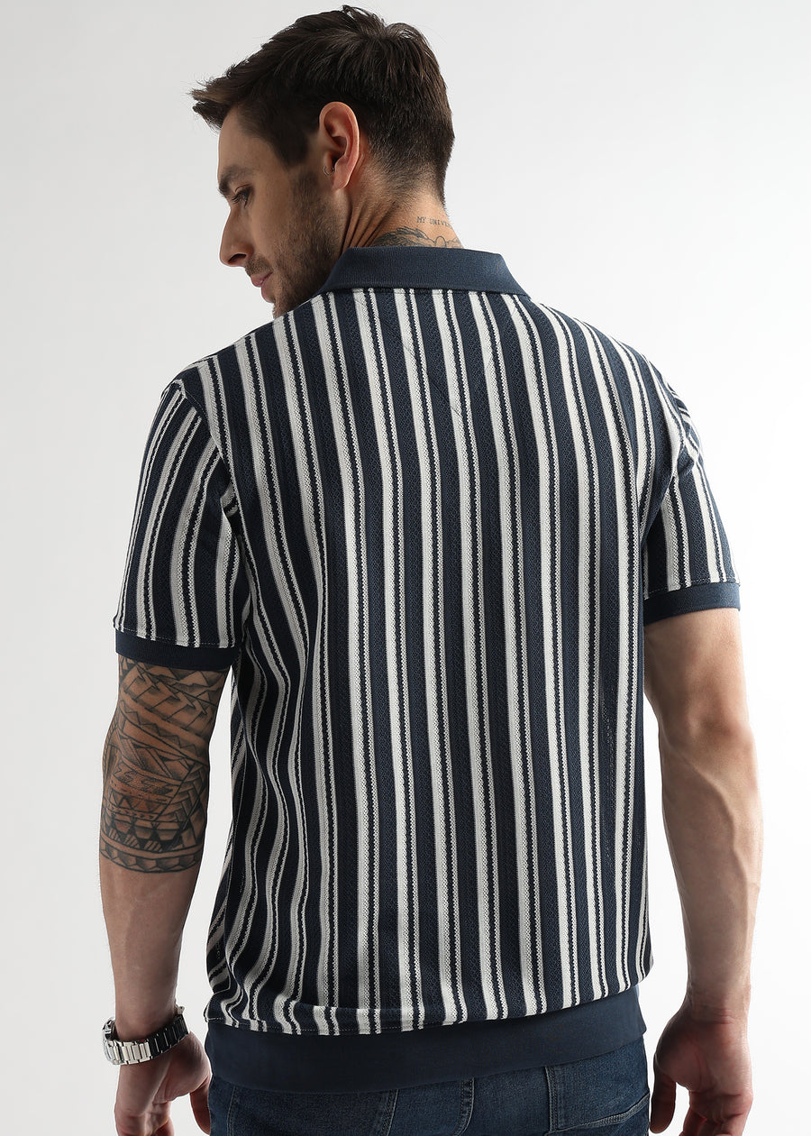 Navy Iris Vertical Structured Polo