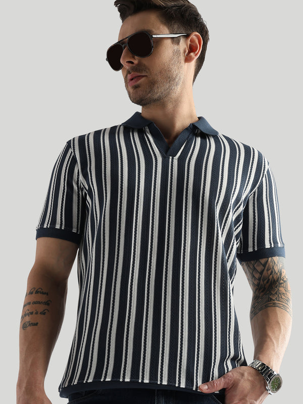 Navy Iris Vertical Structured Polo