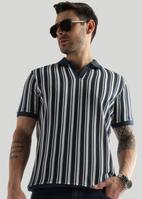 Navy Iris Vertical Structured Polo