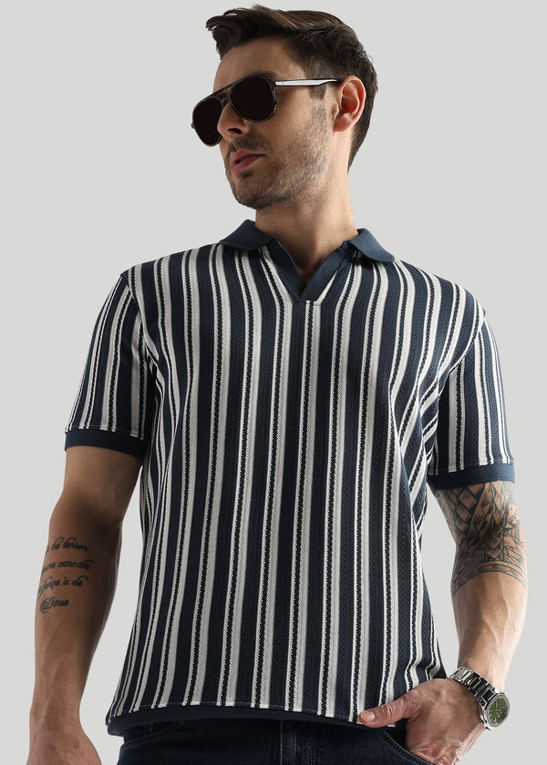 Navy Iris Vertical Structured Polo
