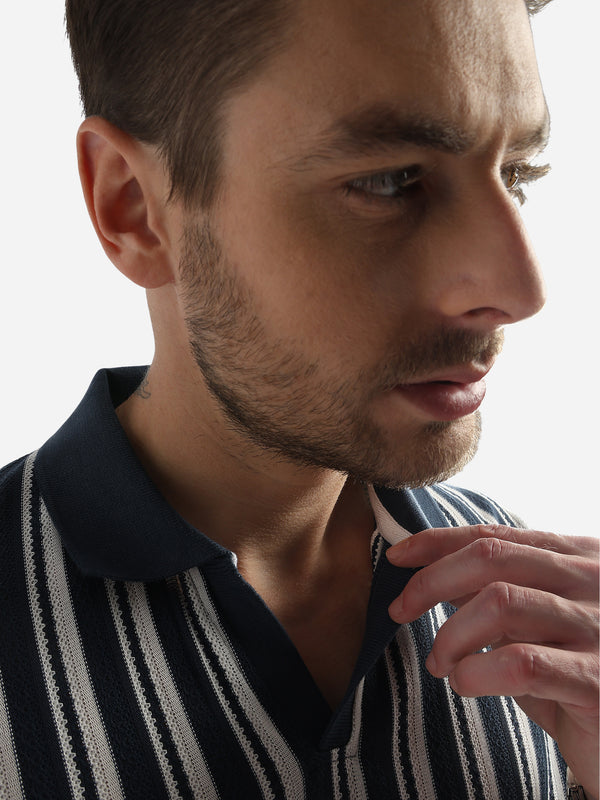 Navy Iris Vertical Structured Polo