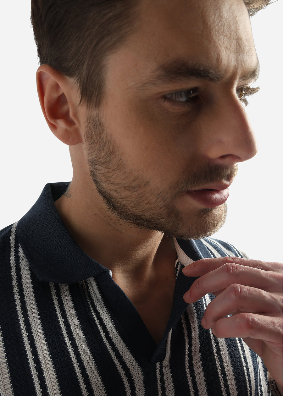Navy Iris Vertical Structured Polo