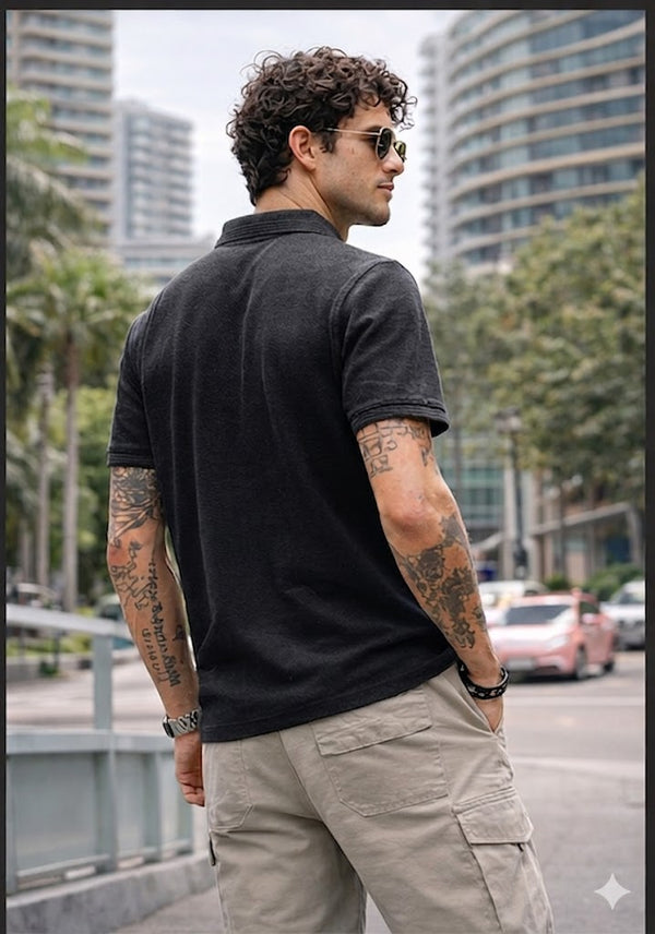 Chaos Black Heavy Textured Polo T-shirt